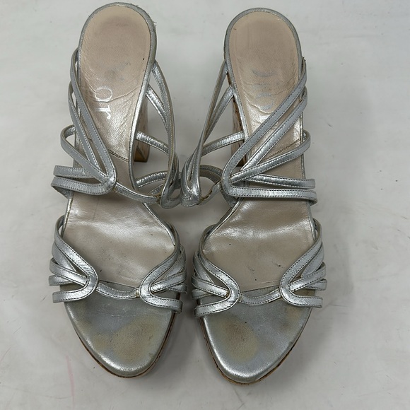 Dior Metallic Silver Wedge Platform Slide Sandals Size 39 - Picture 2 of 15